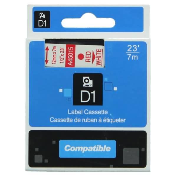 Schriftbandkassette - ersetzt Dymo 45015/S0720550 - 12mm rot/weiß