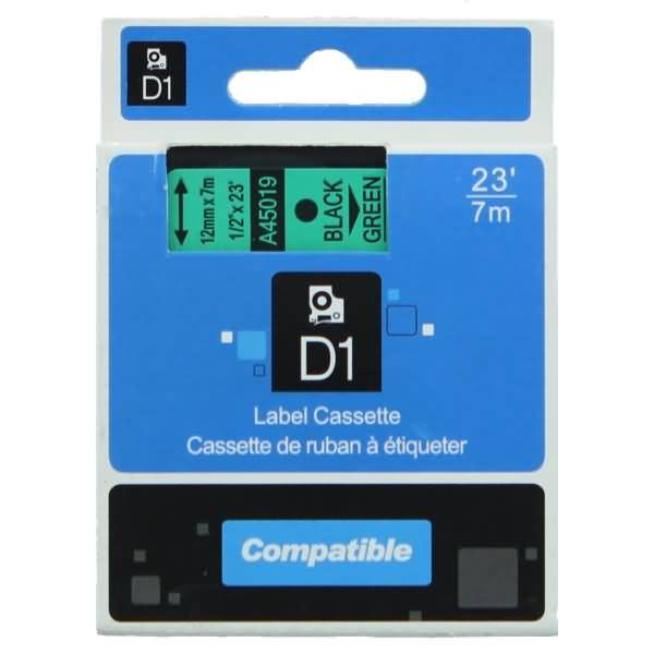 Schriftbandkassette - ersetzt Dymo 45019/S0720590 - 12mm schwarz/grün