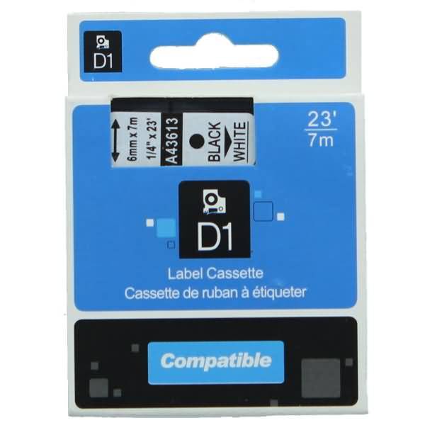 Schriftbandkassette - ersetzt Dymo 43613/S0720780 - 6mm schwarz/weiß