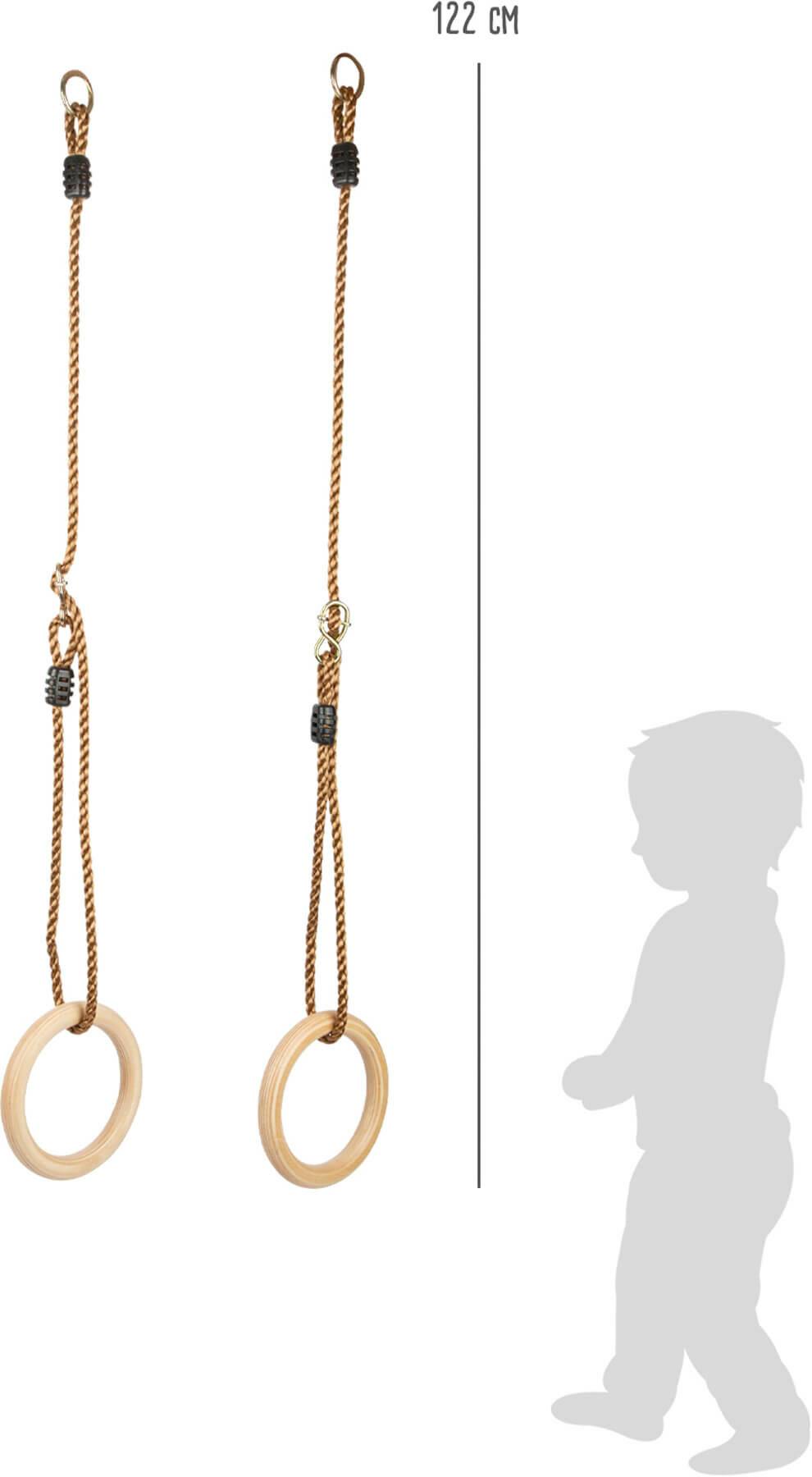 Small Foot Turnringe aus Vollholz, Schaukelringe mit längenverstellbaren Seilen, für Kinder und Erwachsene, 11592 Outdoor Spielzeug, Mehrfarbig, Lä