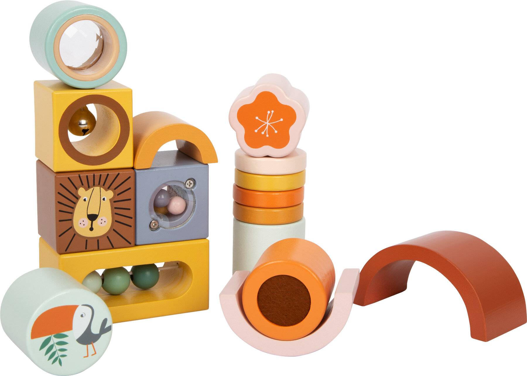 small foot Entdeckerbausteine Safari Motorik-und Sinnesspiel für Kinder, 12 Stück, aus Holz, ab 12 Monaten, 12230