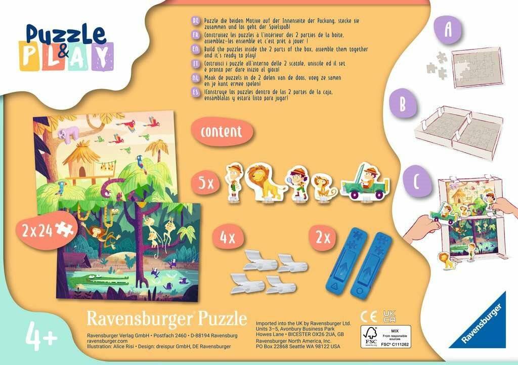 RAVENSBURGER Puzzle&Play: Dschungel-Abenteuer 2x24 Teile