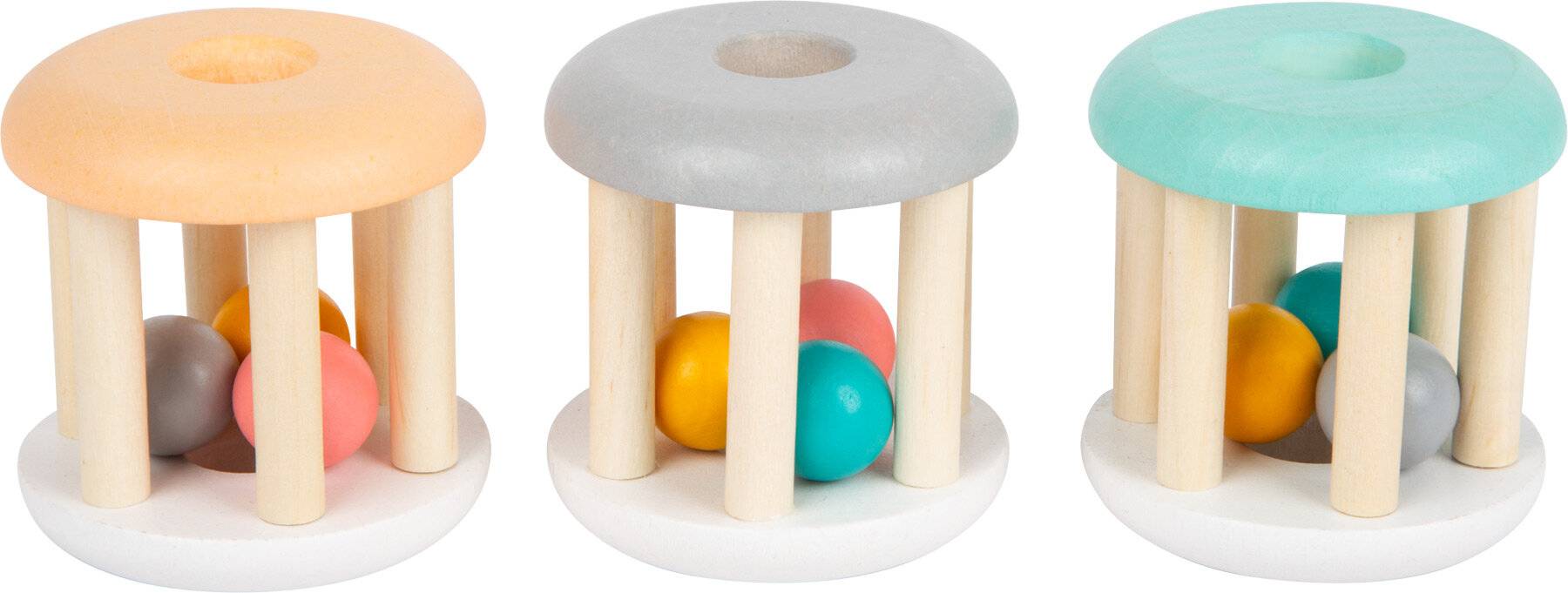 Small Foot 11712 Babyrassel Pastell, Holzrassel im 3er-Set für Babys