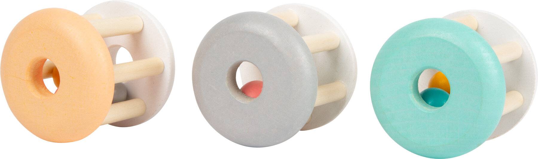 Small Foot 11712 Babyrassel Pastell, Holzrassel im 3er-Set für Babys