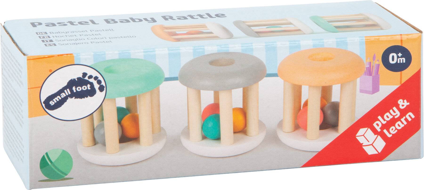 Small Foot 11712 Babyrassel Pastell, Holzrassel im 3er-Set für Babys