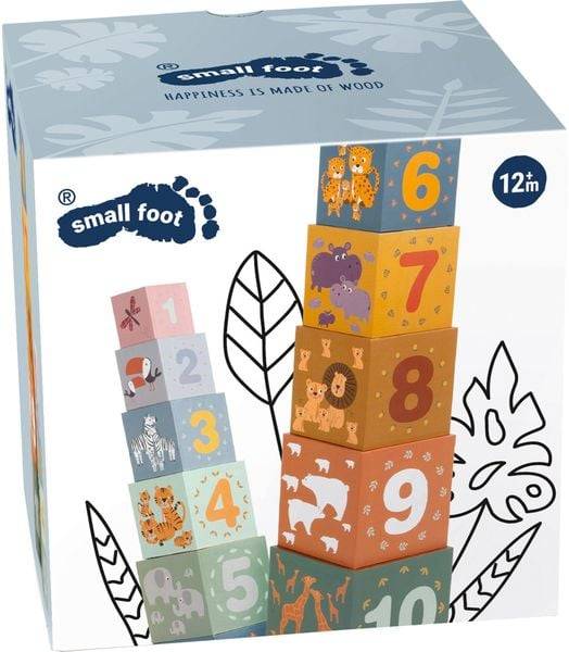 Small foot 11957 - Stapelwürfel Safari, Pappe, 10-teilig