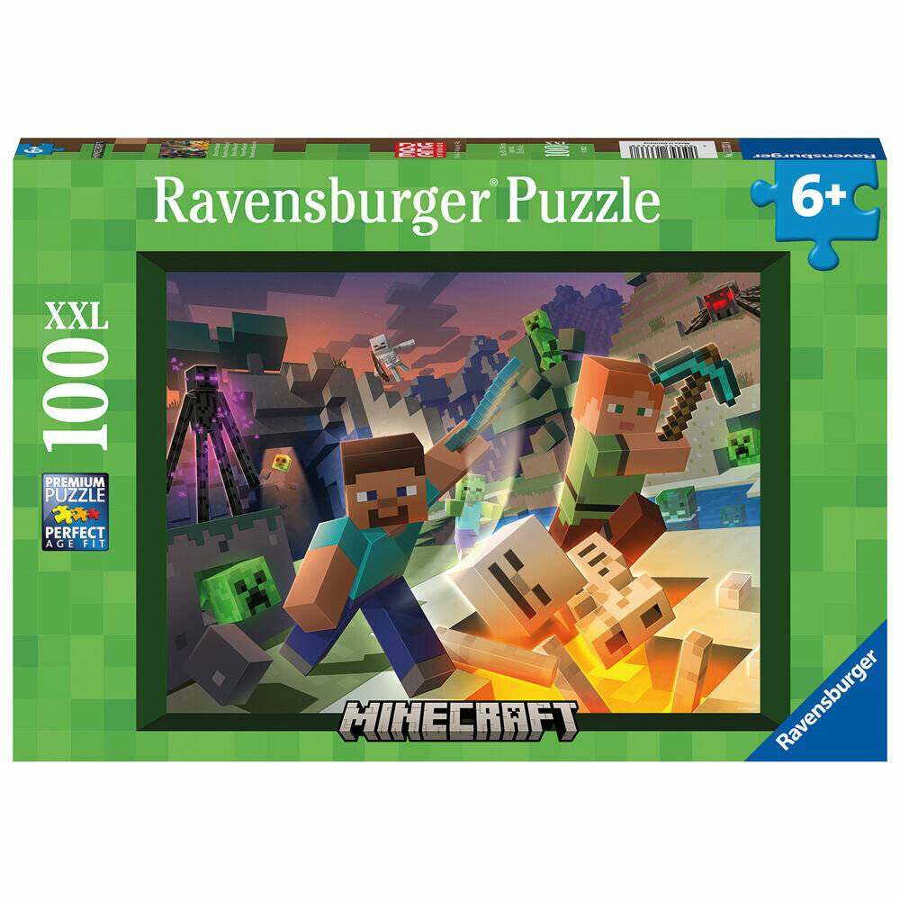 Ravensburger 100er XXL-Puzzlebox mit Minecraft-Charakteren, gekennzeichnet mit „6+