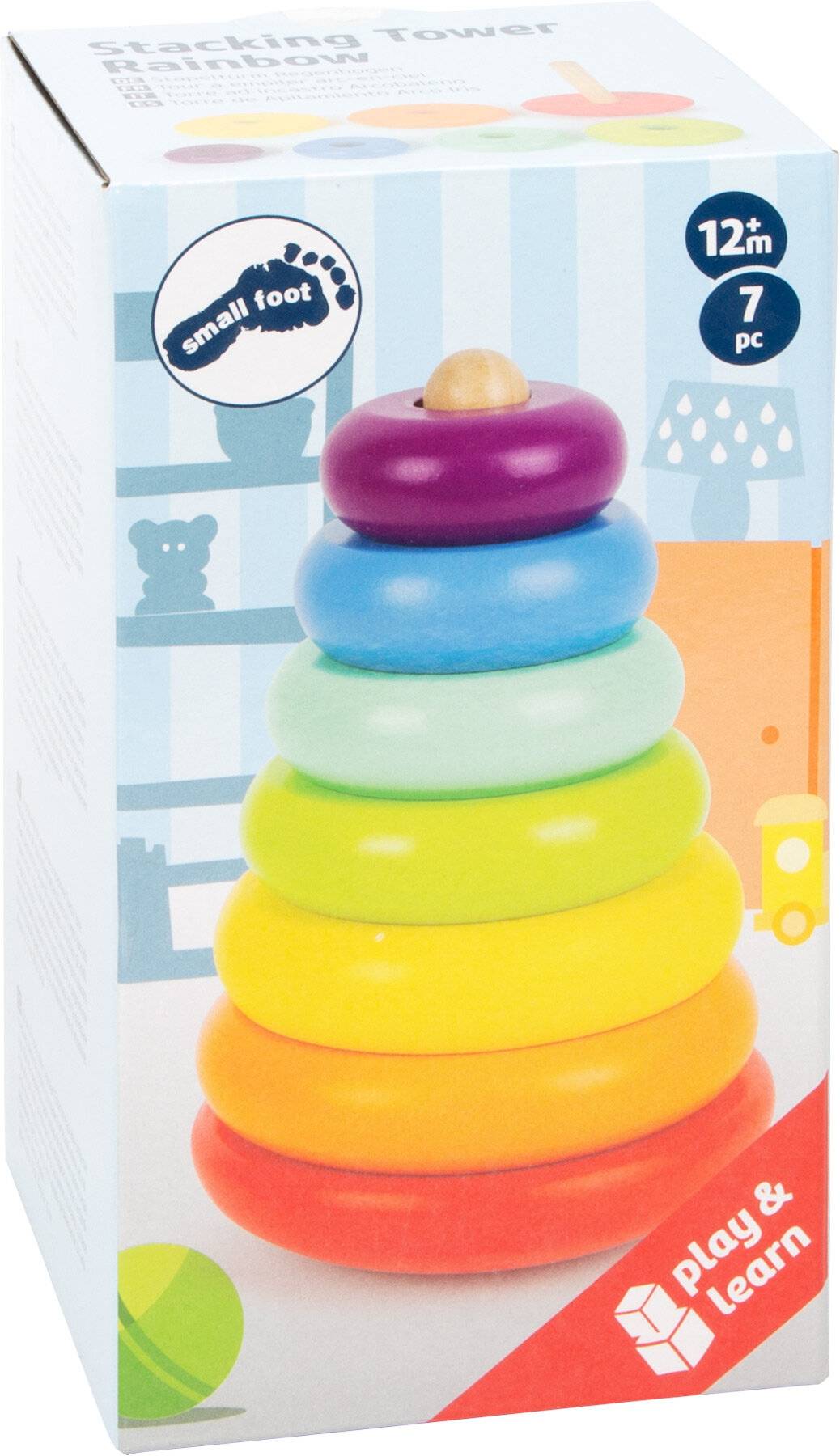 Small Foot 11775 Stapelturm Regenbogen, Motorik-Klassiker aus Holz