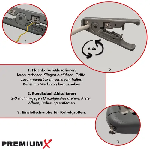 PremiumX Abisolierer HT-S501A Abisolierwerkzeug Koaxial-Kabel Netzwerkkabel Rundkabel Flachkabel bis 9,5mm Werkzeug Entmanteler PremiumX Abisolierer HT-S501A Abisolierwerkzeug Koaxial-Kabel Netzwerkkabel Rundkabel Flachkabel bis 9,5mm Werkzeug Entmanteler