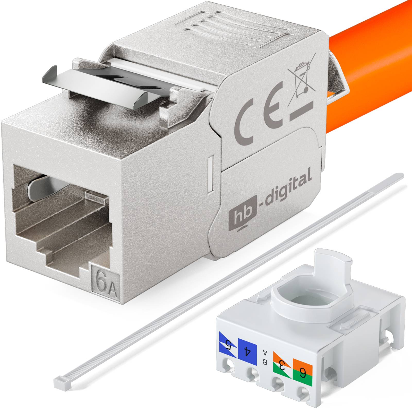 hb-digital 24x Keystone Modul CAT 6a RJ45 180° Anschluss frontale LSA-Öffnung Zinklegierung silber