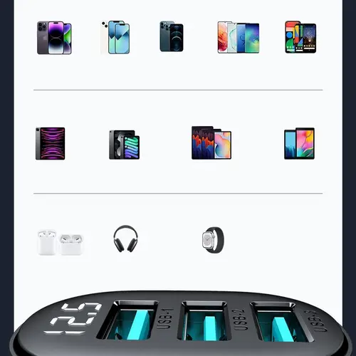 Joyroom JR-CCD03 3,4A Autoladegerät mit 3x USB-A Display - Schwarz Joyroom JR-CCD03 3,4A Autoladegerät mit 3x USB-A Display - Schwarz