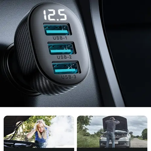 Joyroom JR-CCD03 3,4A Autoladegerät mit 3x USB-A Display - Schwarz Joyroom JR-CCD03 3,4A Autoladegerät mit 3x USB-A Display - Schwarz