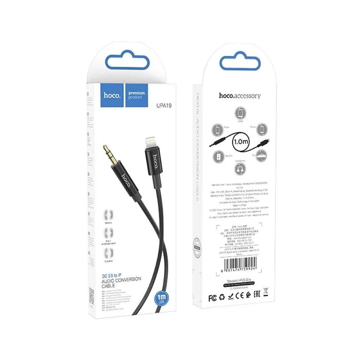 HOCO Kabel AUX Audio Jack 3,5mm auf iPhone 8-polig UPA19 1m Schwarz