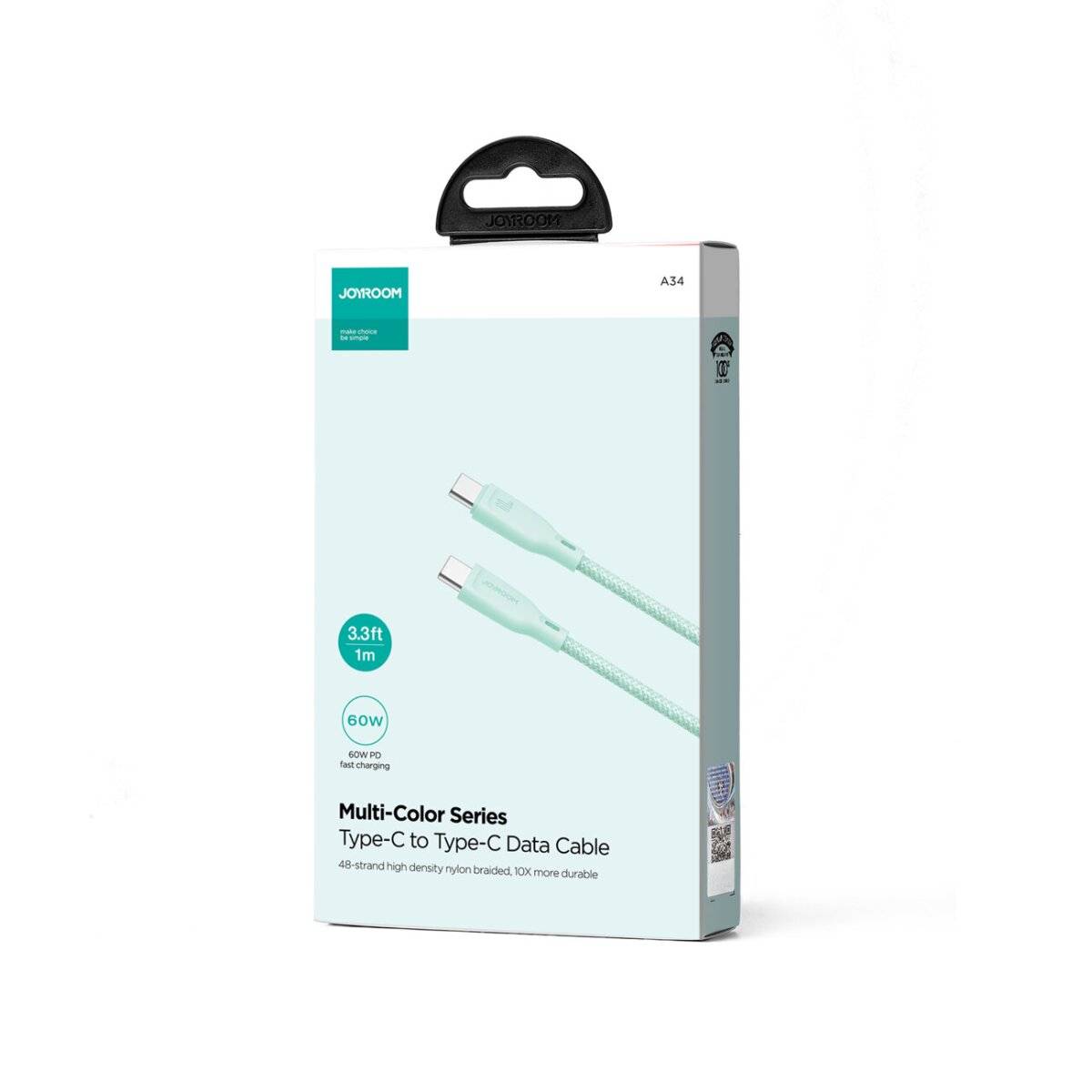 Joyroom Multi-Color Series SA34-CC3 USB-C/USB-C-Kabel 60 W schnelle Übertragung 1 m Grün