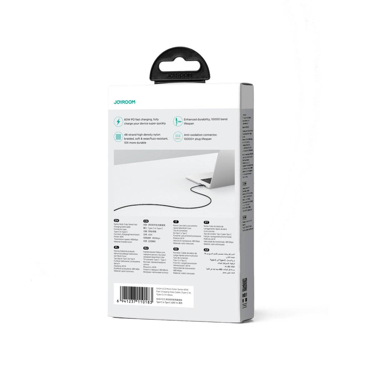 Joyroom Multi-Color Series SA34-CC3 USB-C/USB-C-Kabel 60 W schnelle Übertragung 1 m Schwarz