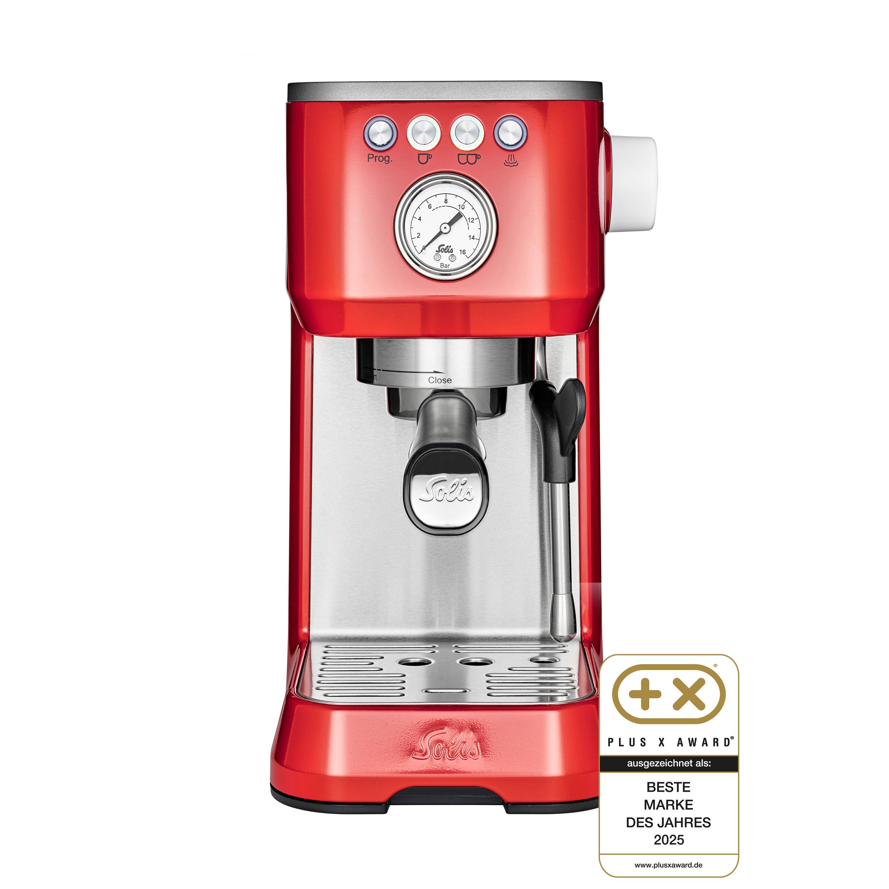 Solis Siebträger Kaffeemaschine 54 mm Siebhalter Milchaufschäumer Bohnen, Pads