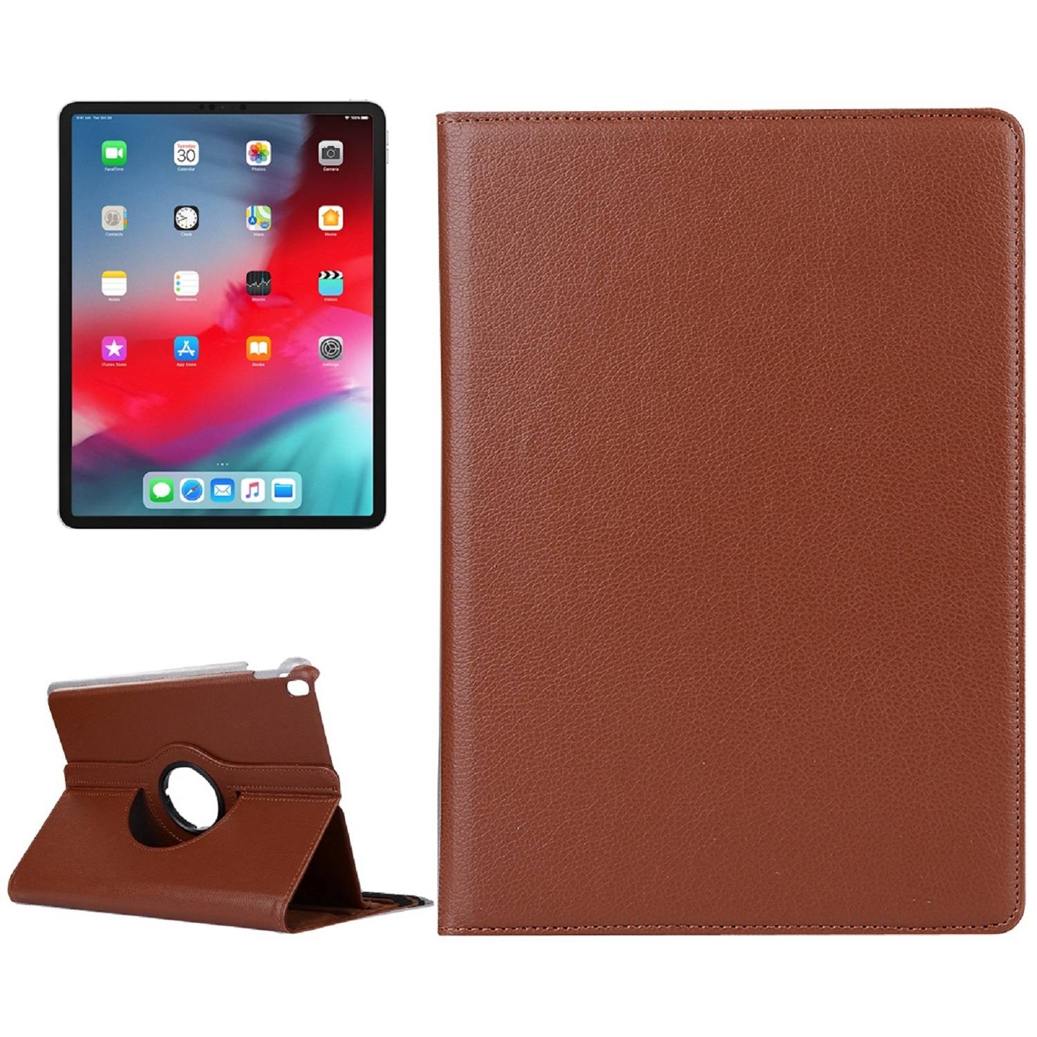 1x Schutzhülle für iPad Pro 12.9 (2018-2019-2020-2021) Tablet Hülle Schutz Tasche Case Cover Braun 360 Grad drehbar Rotation Bumper