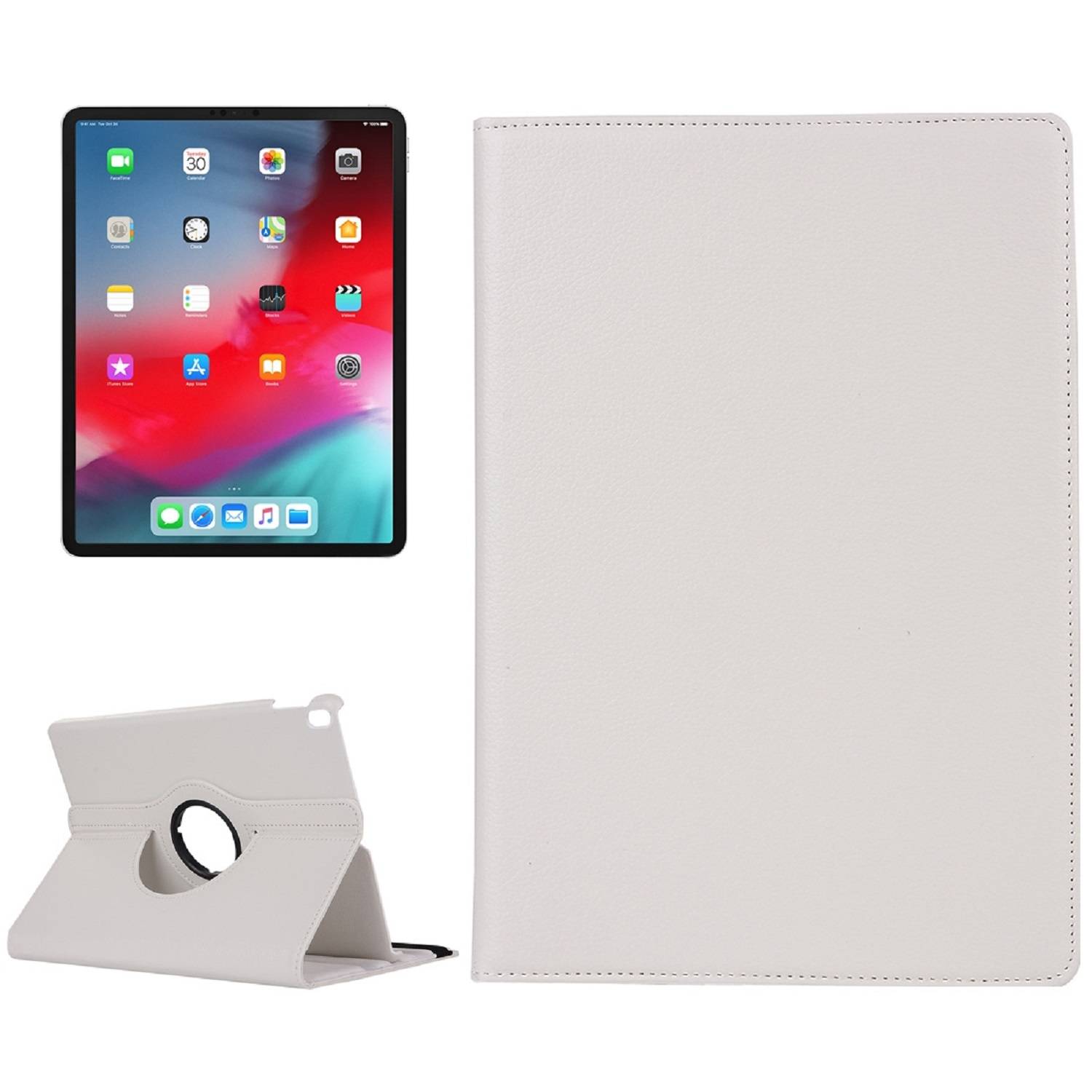 1x Schutzhülle für iPad Pro 12.9 (2018-2019-2020-2021) Tablet Hülle Schutz Tasche Case Cover Weiß 360 Grad drehbar Rotation Bumper