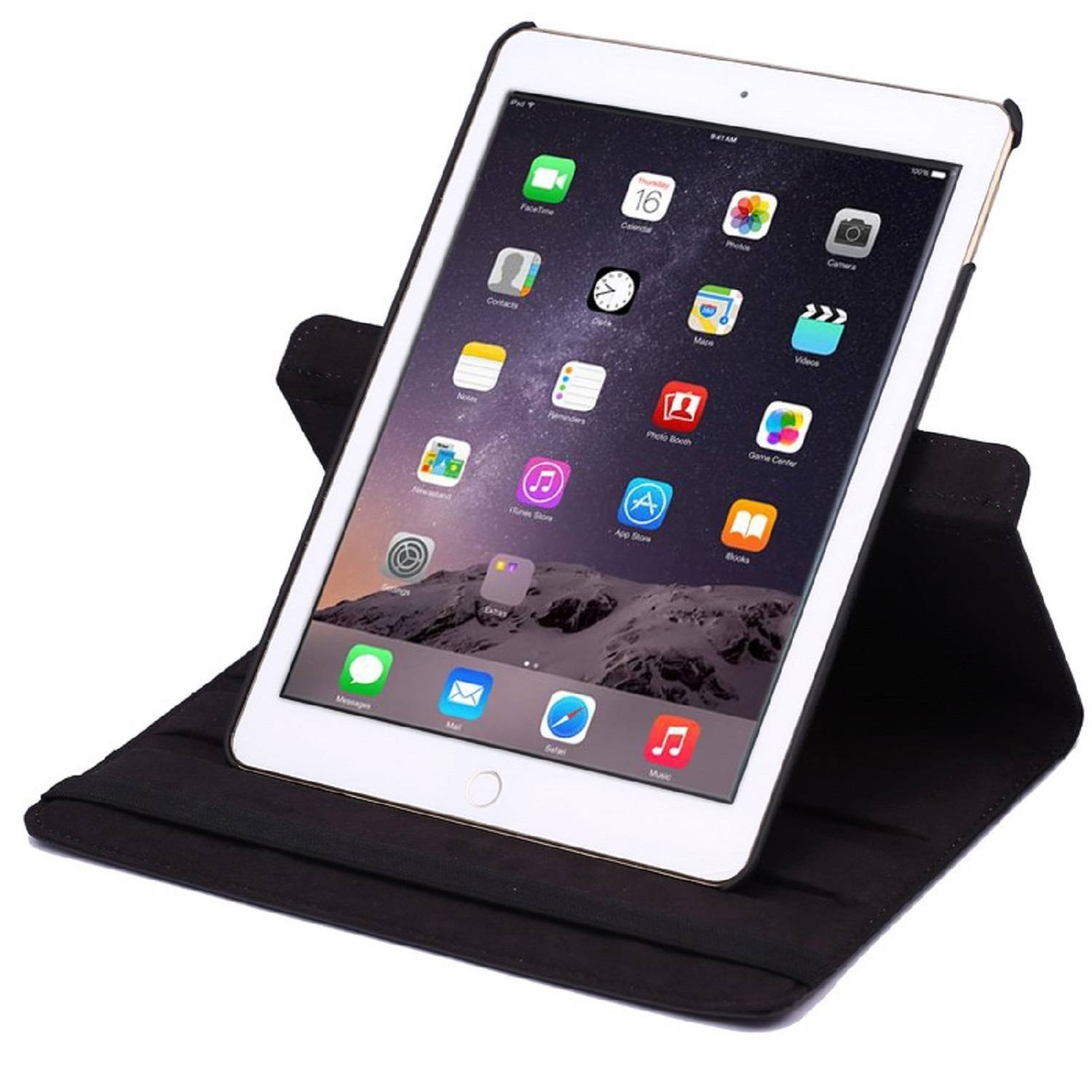 Schutzhülle für iPad Air 2 9.7 Tablet Hülle Schutz Tasche Case Cover Schwarz 360 Grad drehbar Rotation Bumper