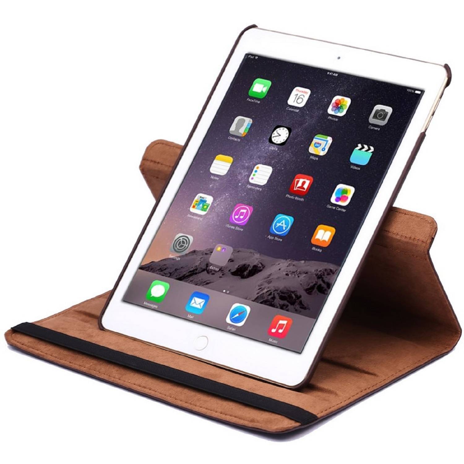 Schutzhülle für iPad Air 2 9.7 Tablet Hülle Schutz Tasche Case Cover Braun 360 Grad drehbar Rotation Bumper