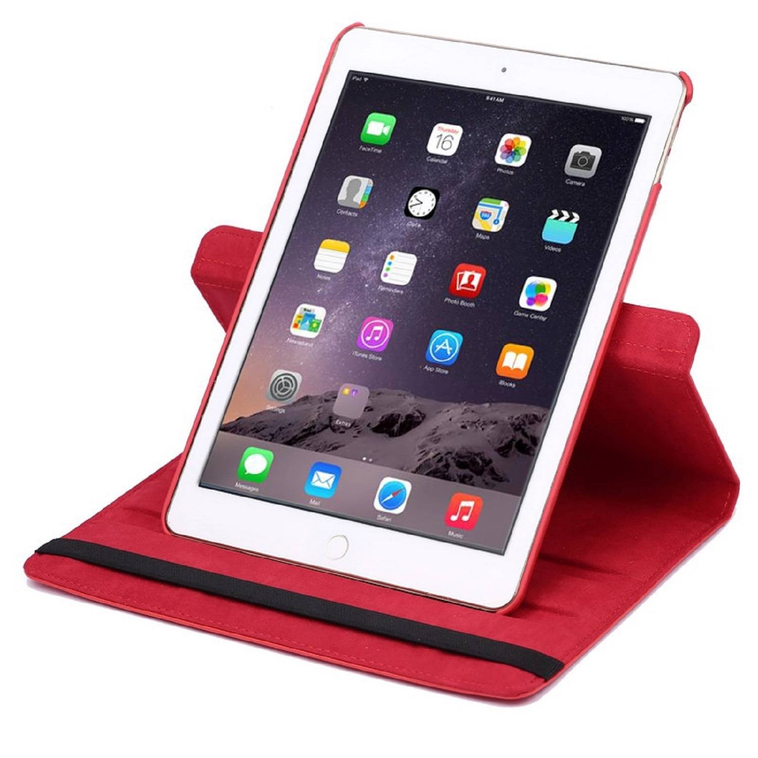 Schutzhülle für iPad Air 2 9.7 Tablet Hülle Schutz Tasche Case Cover Rot 360 Grad drehbar Rotation Bumper