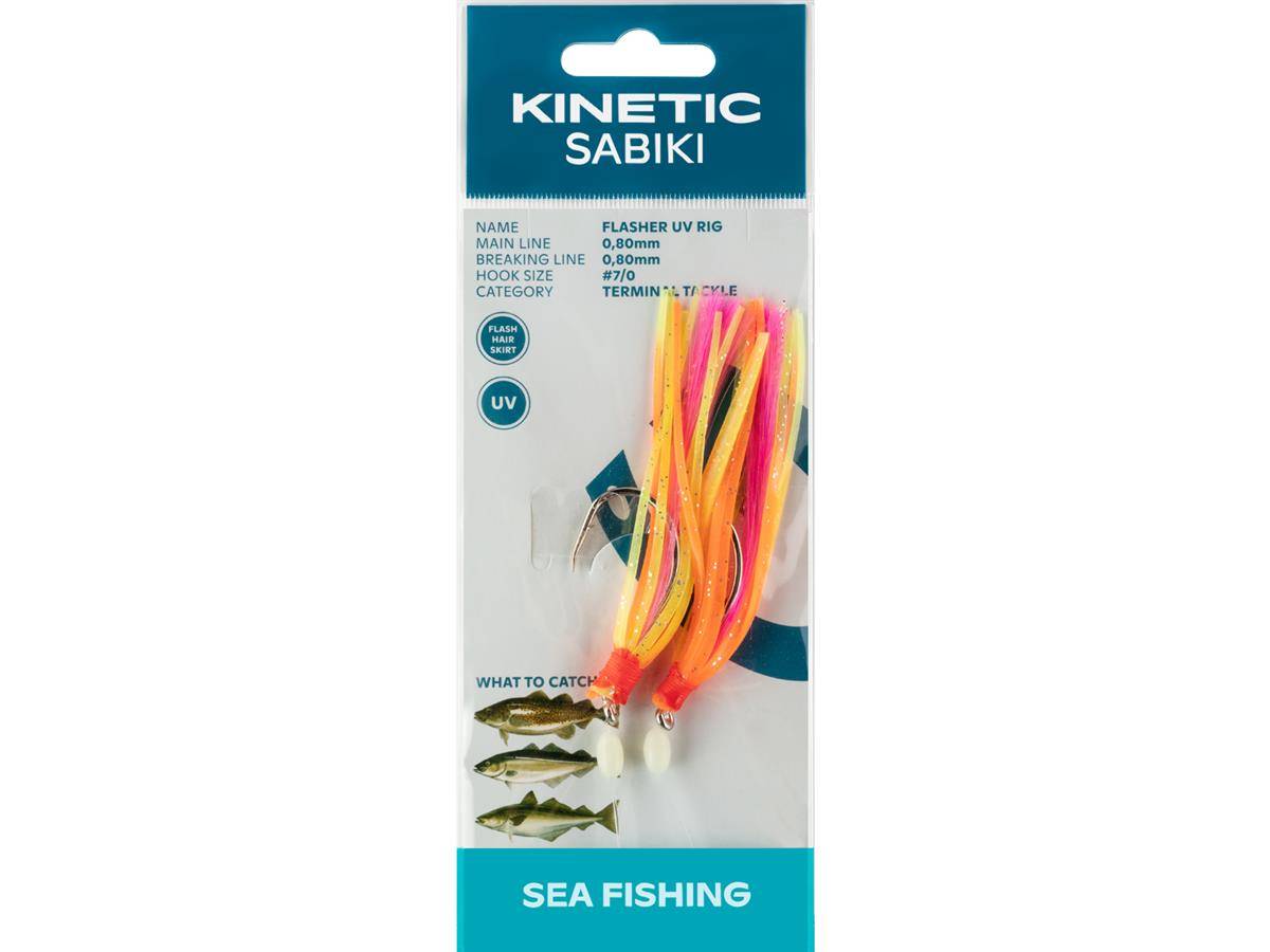 Kinetic Sabiki Flasher UV #7/0 Orange/Yellow/ Pink Seelachs Dorsch Köhler Vorfach