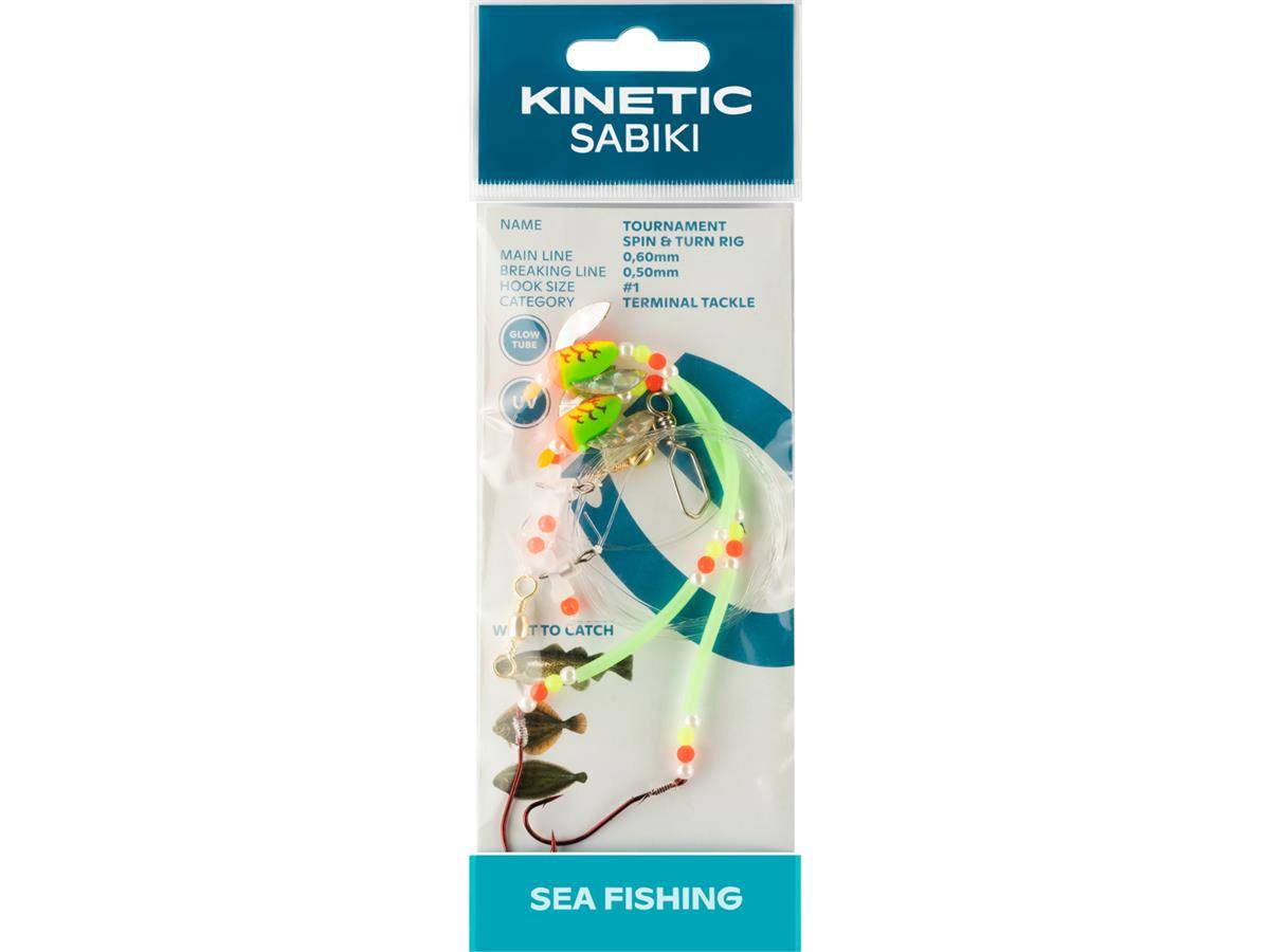 Kinetic Sabiki Tournament Spin&Turn #1 Fire Tiger/Glow Plattfisch Scholle Flunder Vorfach Rig system
