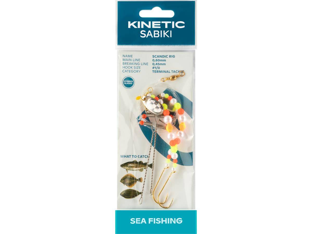 Kinetic Sabiki Scandic #1/0 Pearl/Yellow/ Orange Plattfisch Scholle Flunder Vorfach Rig system