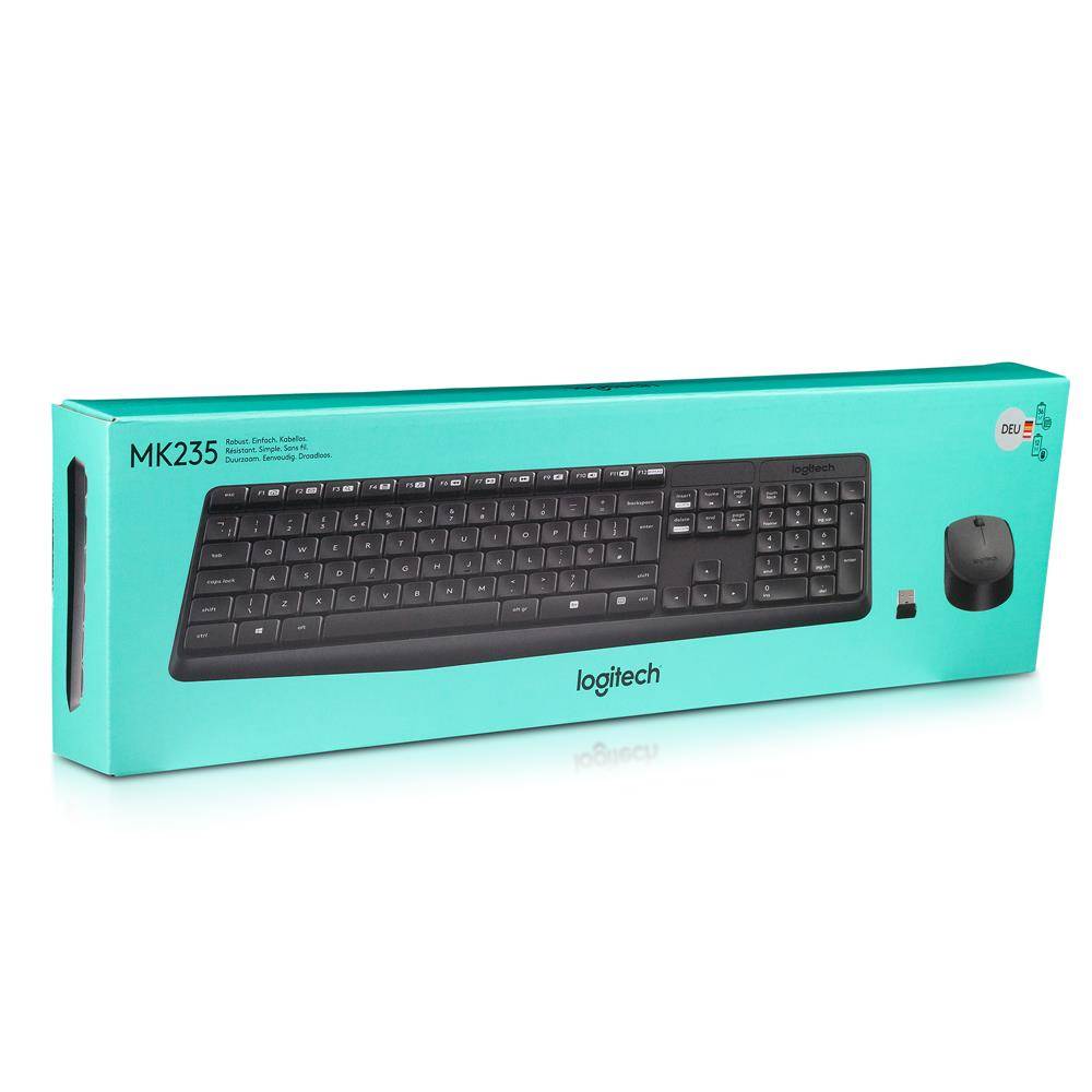Logitech MK235 Tastatur + Maus-Set drahtlos (920-007905, Layout: deutsch, Nano USB Empfänger)