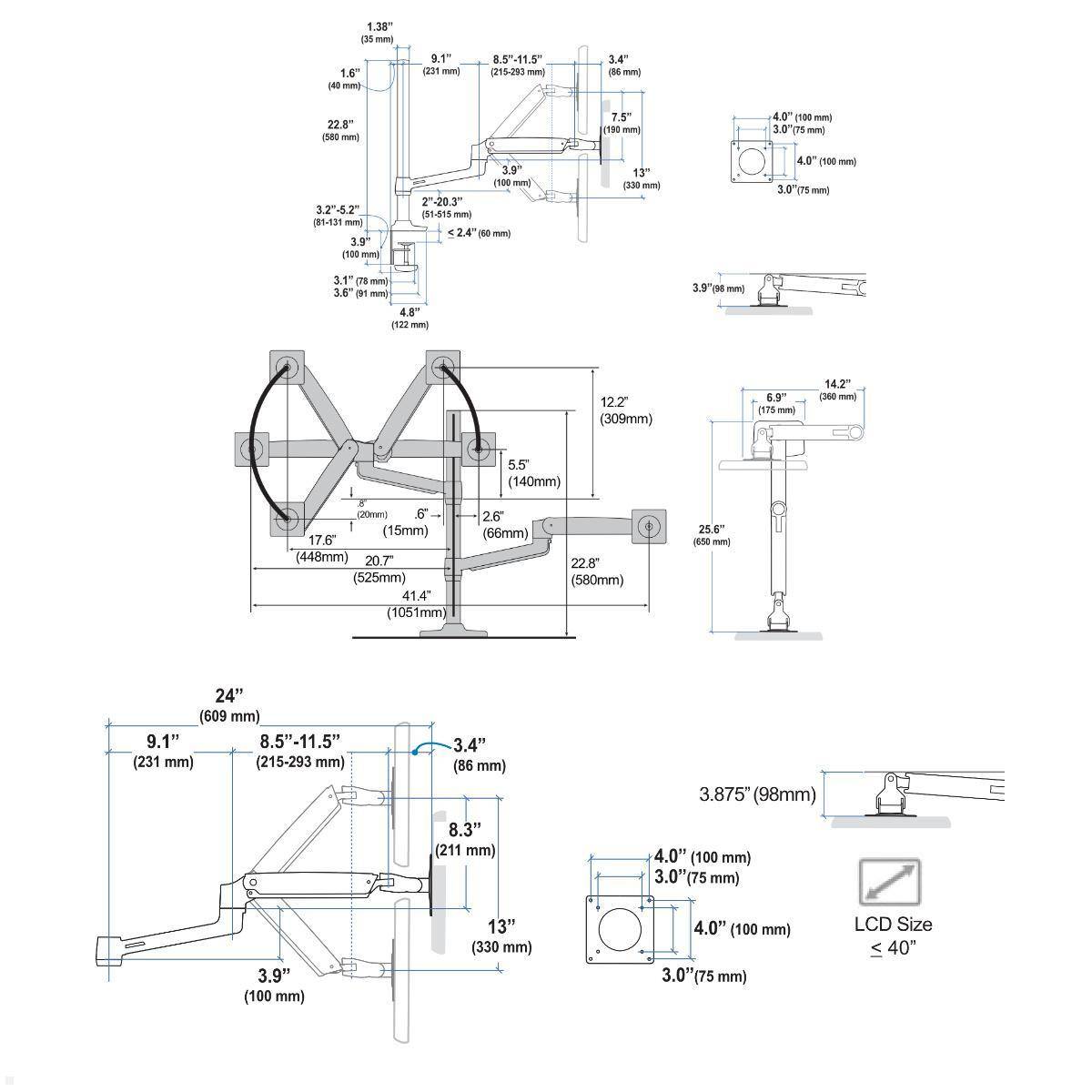 Ergotron LX Monitorhalterung für 3 Monitore 40 Zoll, weiß (45-509-2163)
