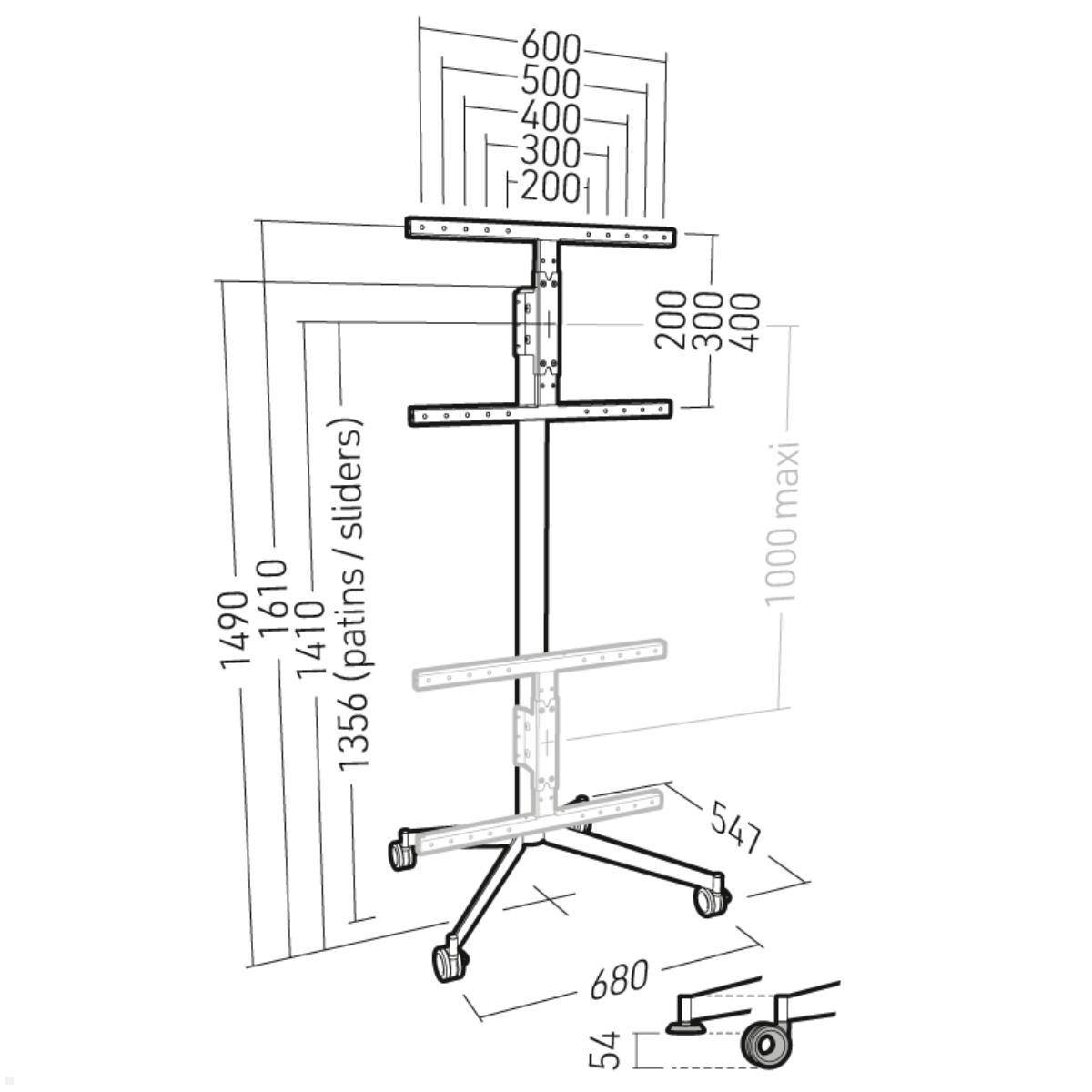 Erard KANA 1600XXL mobiler TV Ständer 40-80 Zoll, silber / schwarz