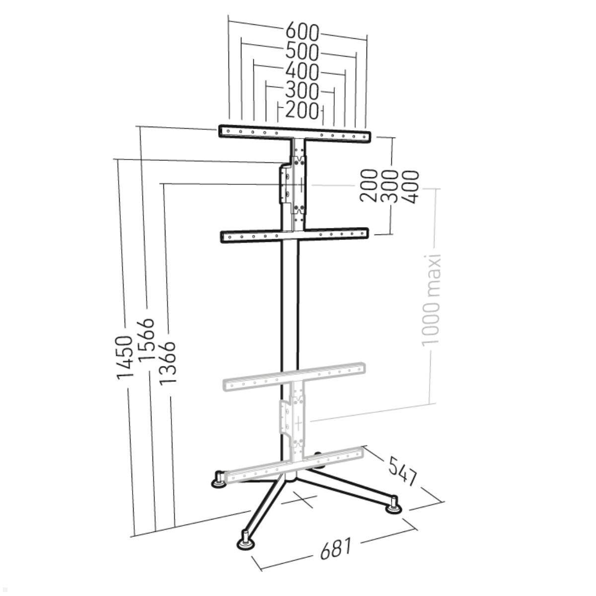 Erard KANA 1600XXL mobiler TV Ständer 40-80 Zoll, Eiche hell / schwarz