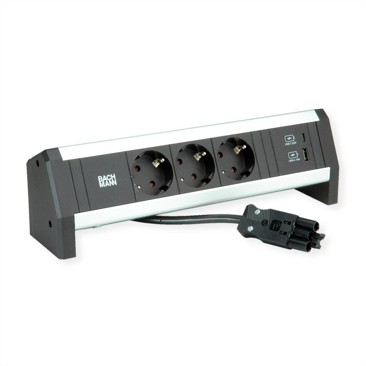BACHMANN Desk1 3x Schutzkontakt, USB-Charger, GST18 0,2m