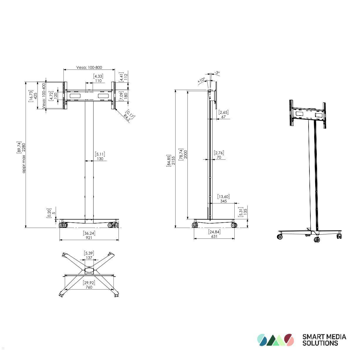 SMS Icon FH MT 2000 mobiler Monitorständer bis 75 Zoll, schwarz (K12-027-1)