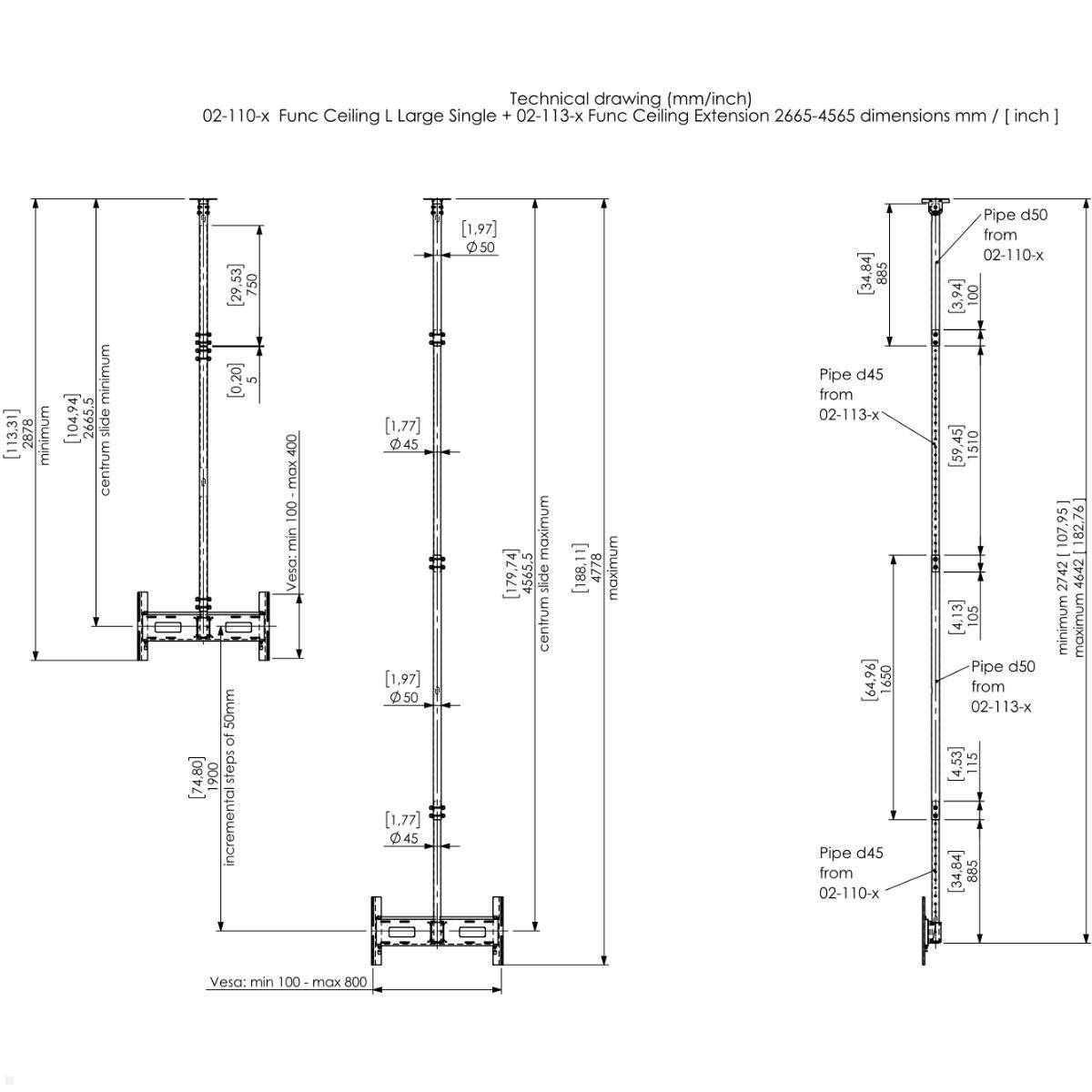 SMS Func Zubehör Verlängerung für Deckenhalter 2665-4565 mm, weiß (02-113-4)