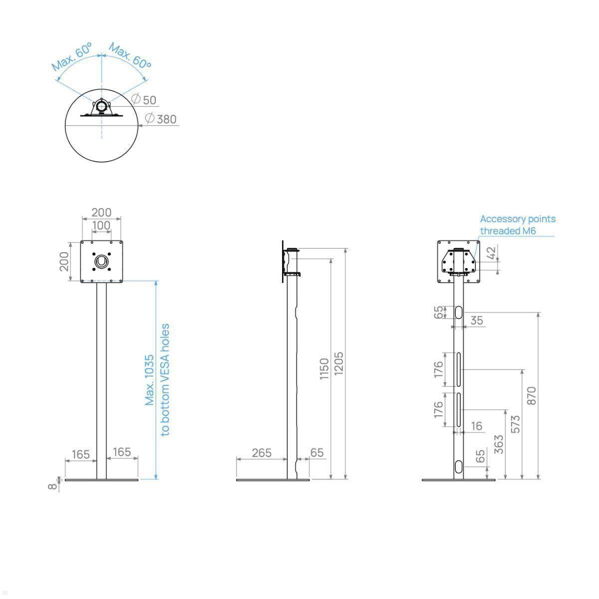 Cavus GATE120B22 TV Standfuß rund 19 - 40 Zoll, Säule 1200 mm, schwarz