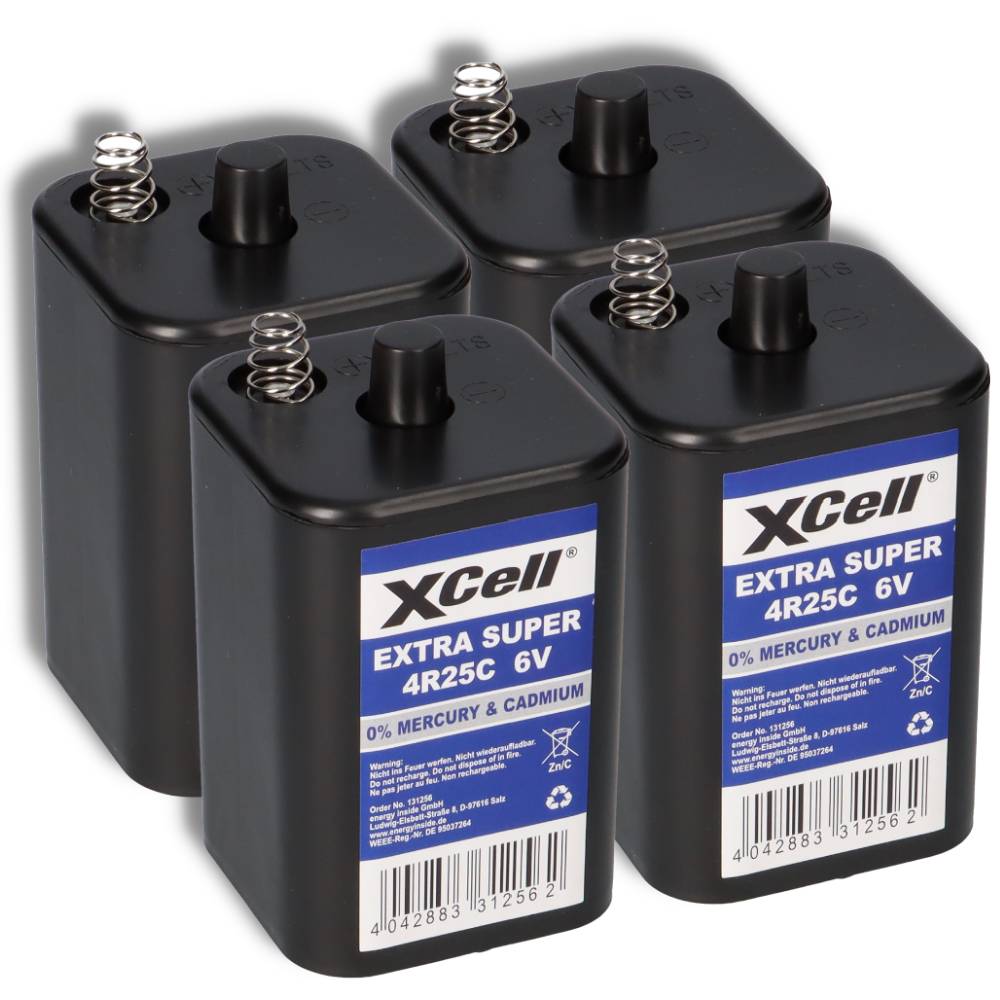 4x XCell 4R25C Blockbatterie 6V 9,5Ah – passend für Baustellenleuchten, Warnlampen & Weidezaun
