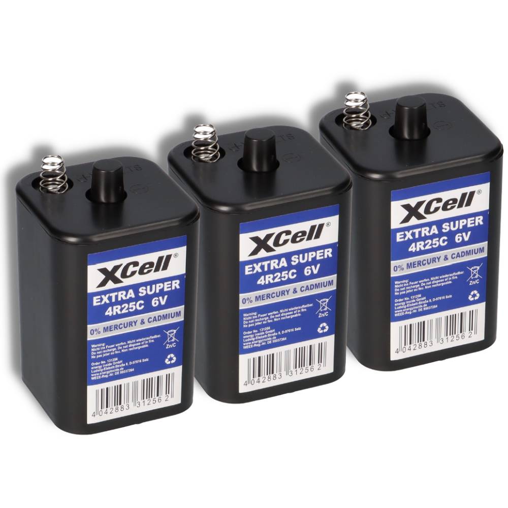 3x XCell 4R25C Blockbatterie 6V 9,5Ah – passend für Baustellenleuchten, Warnlampen & Weidezaun