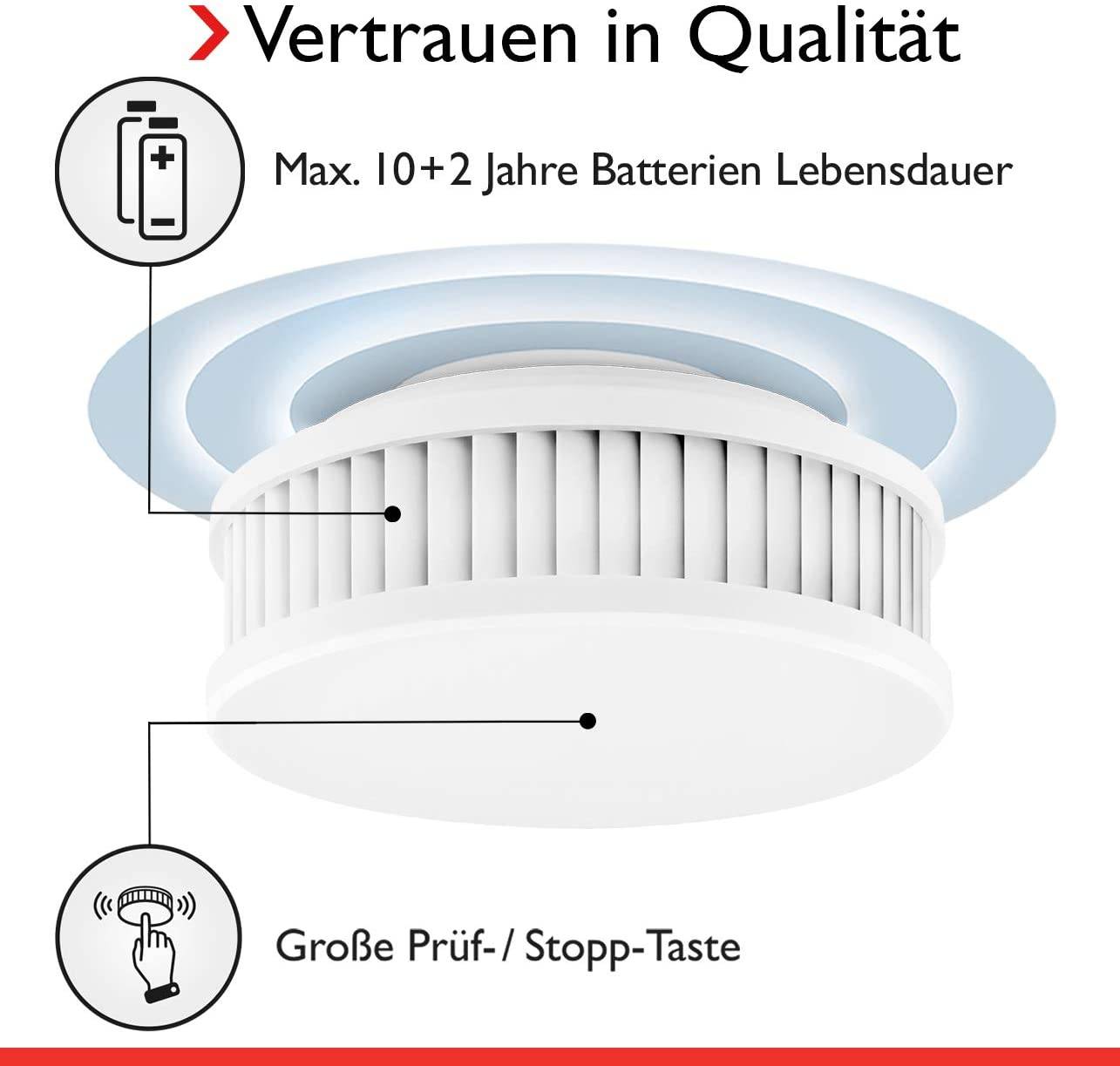 Pyrexx PX-1C Funk - Rauchwarnmelder - 5 Stück - 12 Jahre Batterie vernetzbar mit weiteren Meldern, Magnet-Halterung ohne Bohren und LED-Blinken