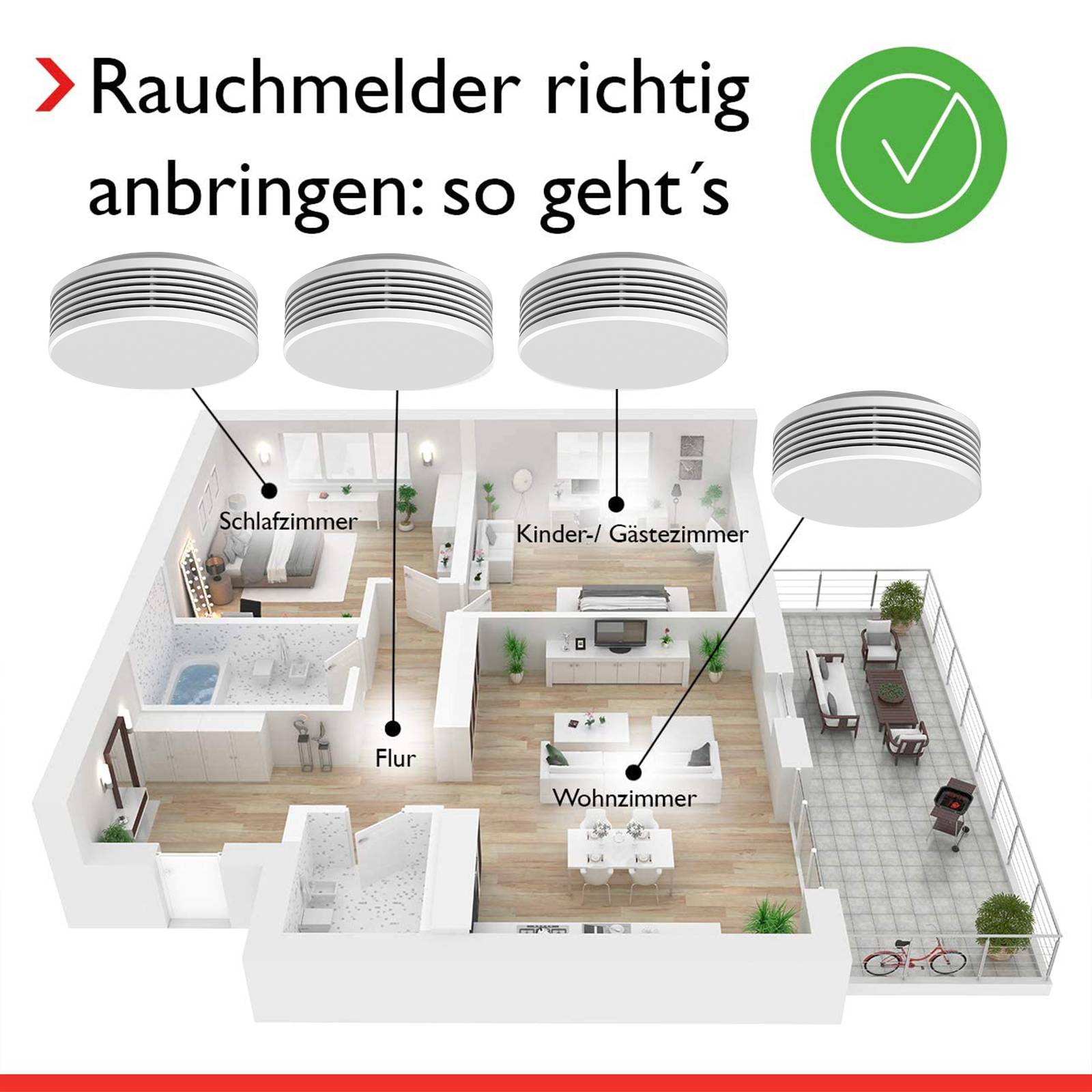 Pyrexx XSD100 Rauchwarnmelder - 6 Stück - 12 Jahre Batterie mit Magnet-Halterung ohne Bohren und LED-Blinken, Zertifiziert nach Q-Label, Weiß