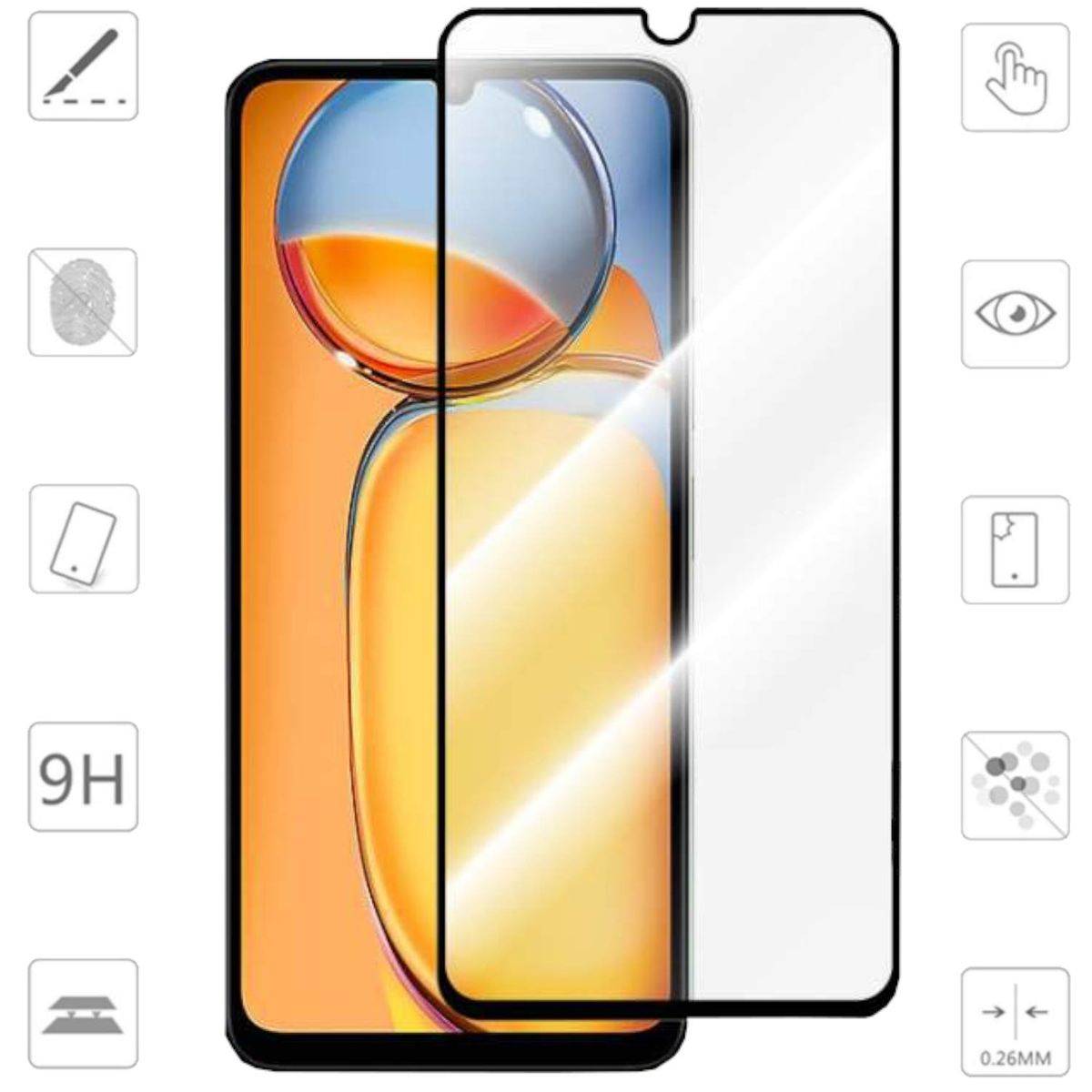 Für Xiaomi Redmi 13C 3D Premium 0,3 mm H9 Hart Glas Schwarz Folie