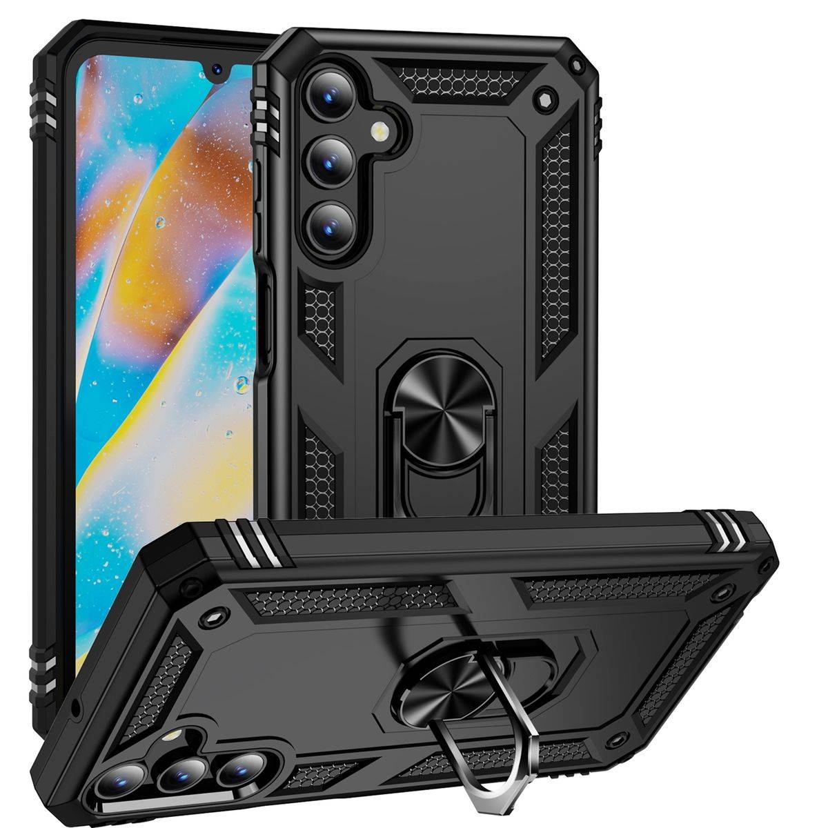Für Samsung Galaxy A15 Armor Magnet Ring Cover Handy Hülle Schwarz