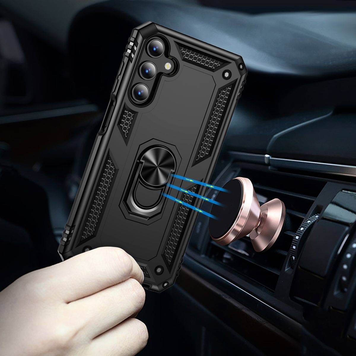 Für Samsung Galaxy A15 Armor Magnet Ring Cover Handy Hülle Schwarz