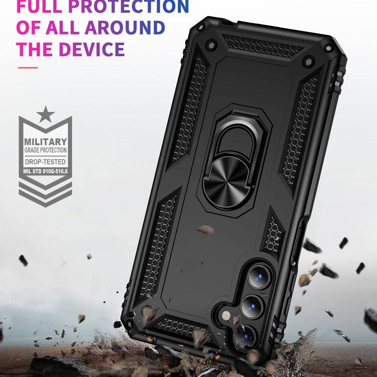 Für Samsung Galaxy A15 Armor Magnet Ring Cover Handy Hülle Schwarz