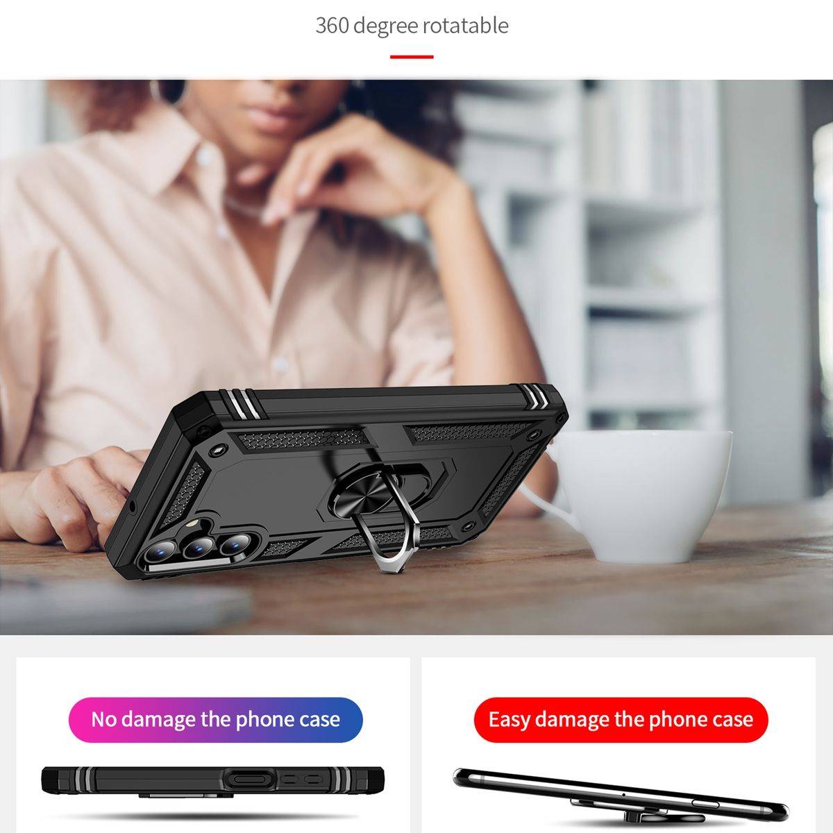 Für Samsung Galaxy A15 Armor Magnet Ring Cover Handy Hülle Schwarz