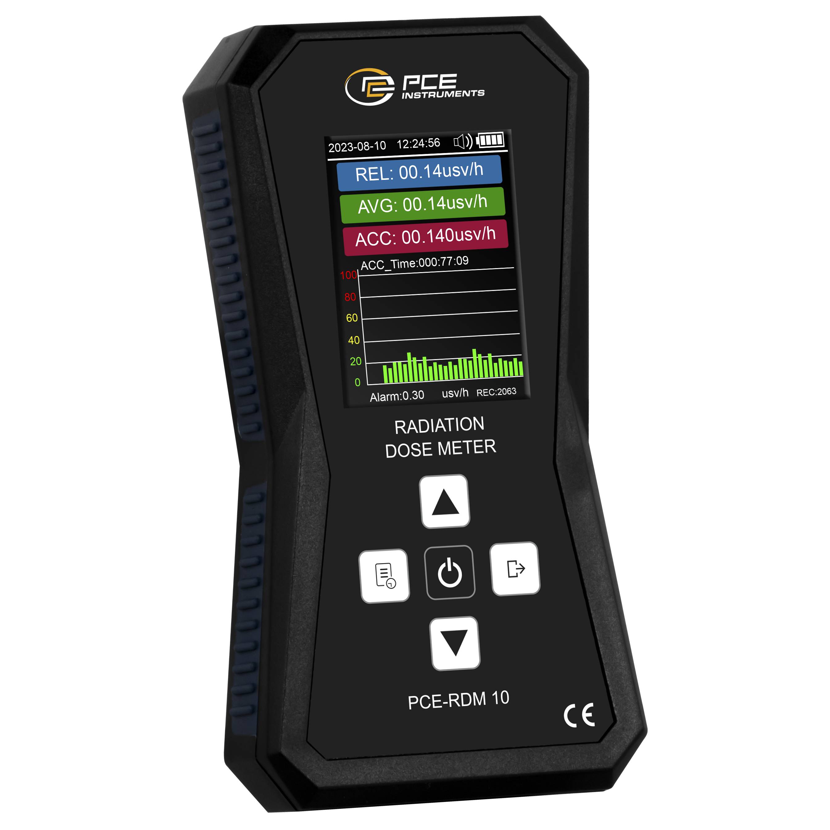 PCE Instruments Strahlen Dosimeter PCE-RDM 10 |γ |β |X Strahlung |0,01 ... 99,99 µSv/h |Alarm|Echtzeit |USB-C |Speicher
