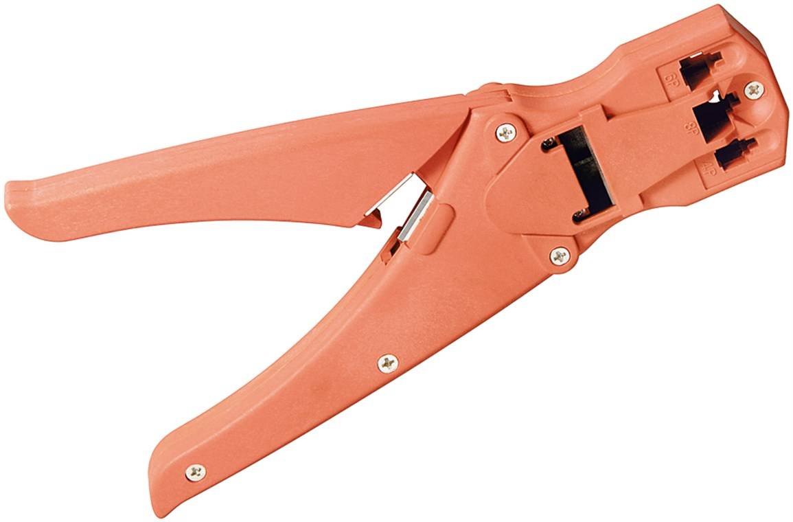 fixpoint Crimpzange für Modularstecker inkl. Kabelschneider und Abisolierer rot (1er Blister)