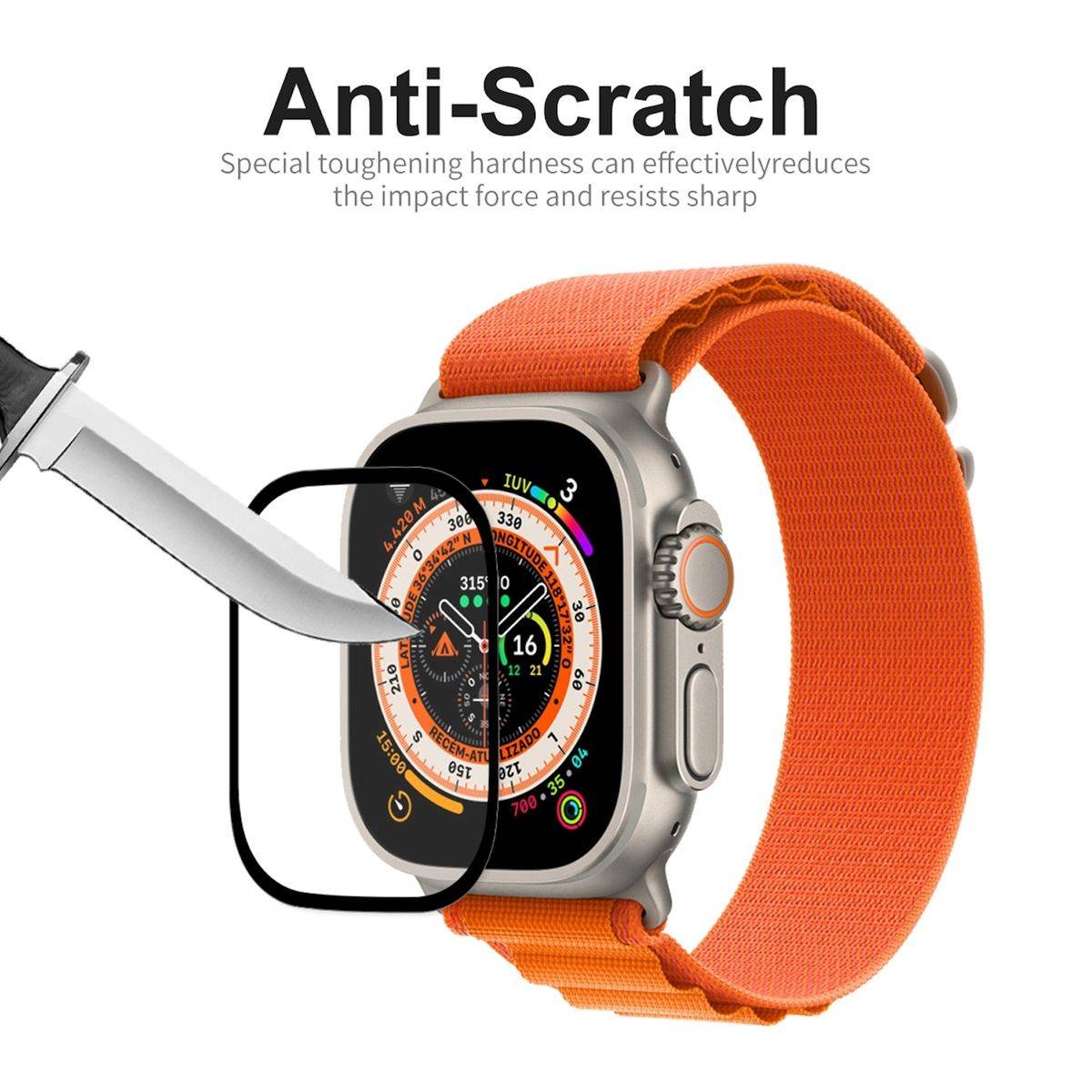 Für Apple Watch Ultra 1 + 2 49mm 3D 0,3mm H9 Hart Glas Transparent