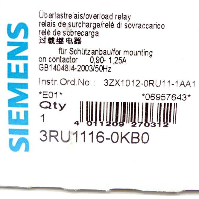 Siemens Überlastrelais 3RU1116-0KB0 (3RU1116-0KB0)