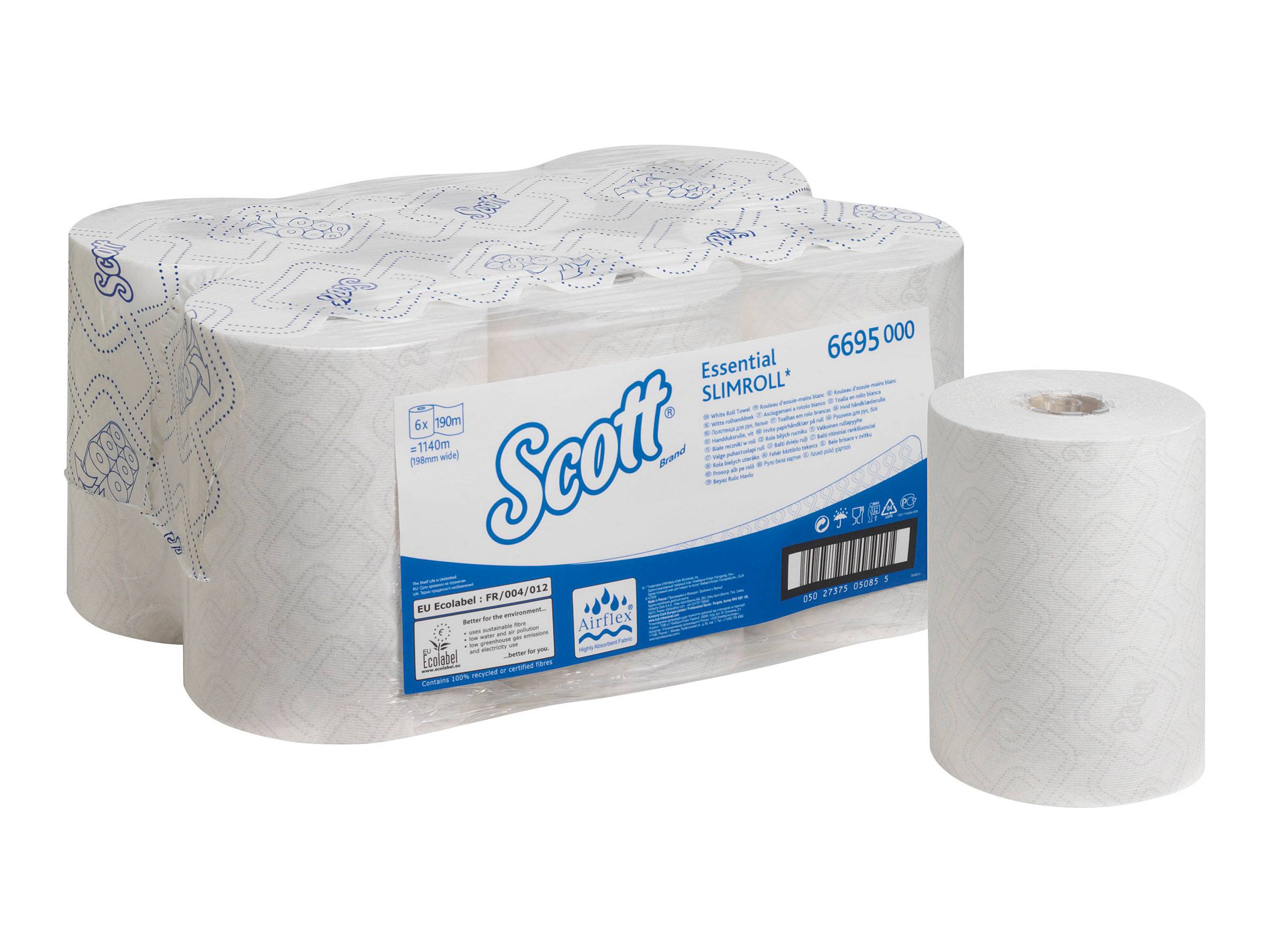 KIMBERLY-CLARK - Scott Essential SLIMROL - Handtuch - 960 g - Frischfaser, Recyclingfasern - Rolle - 190 m - weiß (Packu